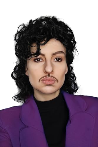 ALLAURA Compatible with Prince Wig Purple Rain – Black Curly Short Wig for Men – 80s 90s Rockstar Costume Wig, Music Legend Cosplay, Purple Icon Look, Halloween Party Hair, Retro Anime Style Accessory