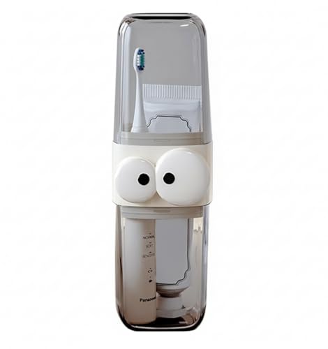 Image of Cute Eye Design Toothbrush Holder, Brown Transparent Plastic Travel Case with Eyes Pattern, Oral Care Organizer for Home and Travel, Food Grade Polycarbonate (PC) Material
