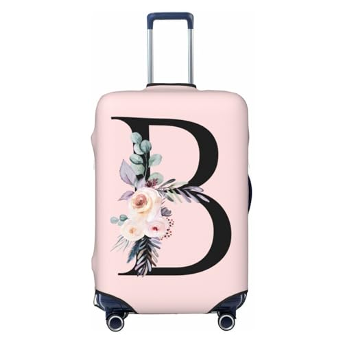 Spandex Travel Luggage Cover Cute Pink Suitcase Protector Bag,Black Letter B With Boho Floral Flowers Leaves Anti-Scratch,Dust-Proof Washable Suitcase Sleeve For Kid Adult,L (For 25-28 Inch Luggage)