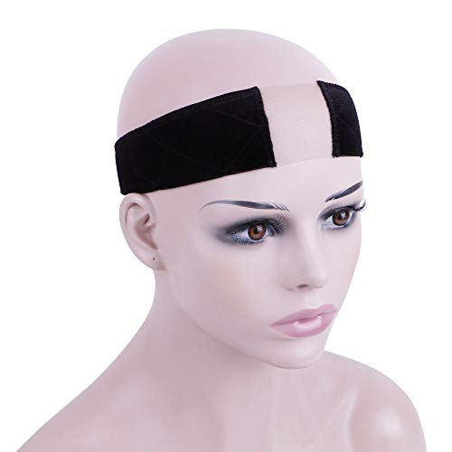 Queentas Adjustable Lace Wig Grip Velvet Elastic Wig Grip Band Scarf Velvet Comfort Head Band Adjustable Hook Loop Fastener(Black)