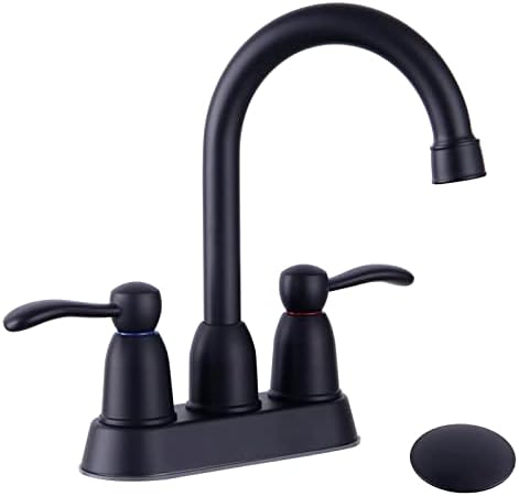 Black Bathroom Faucets, 2 Handle Bathroom Sink Faucet, 4-Inch Centerset Bathroom Sink Faucet with Pop Up Drain and Water Supply Lines