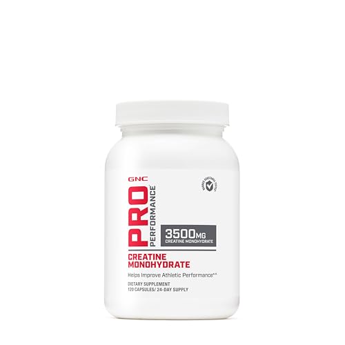 GNC Pro Performance Creatine Monohydrate 3.5g Supplement, Improves Muscle Building, Endurance and Performance, 120 Capsules, 24 Servings