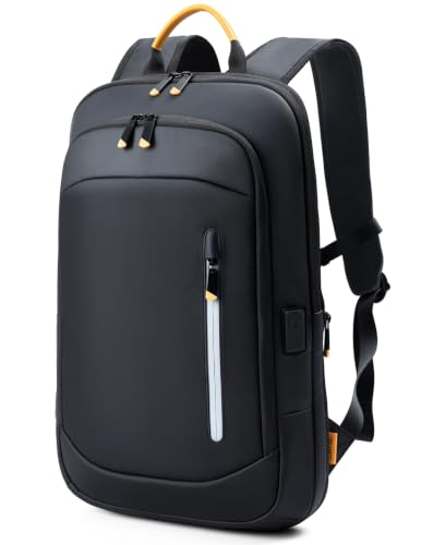 Lekespring Laptop Backpack for Men 15.6 Inch Slim Business Travel Rucksack with USB Charging Port Expandable Water-resistant Lightweight Computer Bag Black