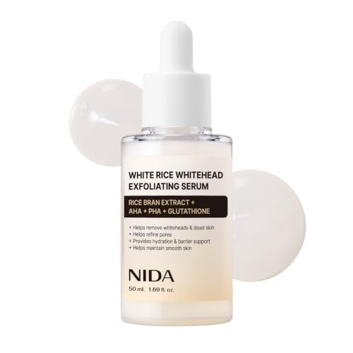 NIDA White Rice Whitehead Exfoliating Serum | 1.69 fl.oz., 50ml | Daily Soft Exfoliating Face Scrub Dead Skin Cells Remover for All Skin Types korean skin care