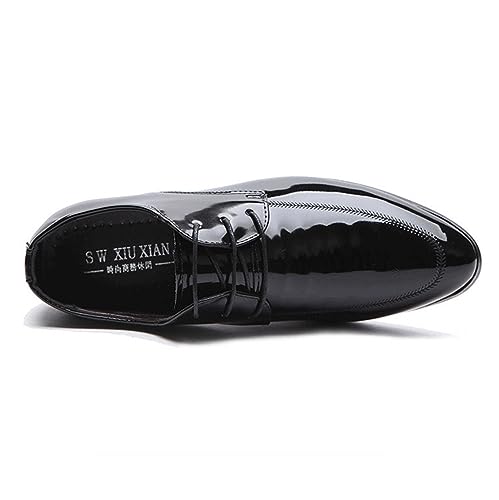 Mens Fashion Patent Leather Derby Shoes Lace Up Formal Business Shoes Pointed Toe Shiny Flat Office Dress Shoes3