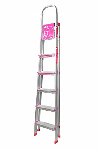 Image of Casa Copenhagen Designed in Denmark, 6-Step Foldable Aluminium Ladder Laser Cut with Super Advance Sure-Hinge Technology,7 Years Warranty - Silver