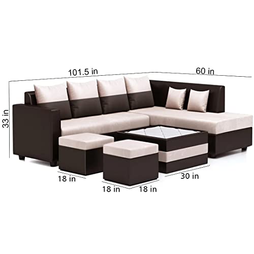 FURNY Marbo 8 Seater Fabric RHS Sectional L Shape Sofa Set with 1 Centre Table & 2 Ottomans (Cream-Brown) FURNY Marbo 8 Seater Fabric RHS Sectional L Shape Sofa Set with 1 Centre Table & 2 Ottomans (Cream-Brown)