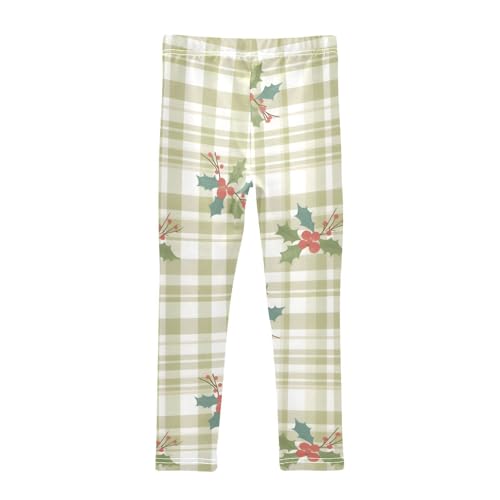 Berry Fruit Green Plaid Girls Leggings Ultra Soft Compression Yoga Gym Pants for Kids 4-10T2