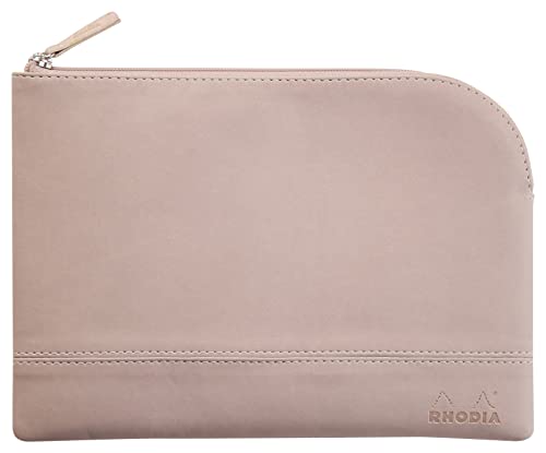 Rhodia 116630C - Astuccio Con Cerniera In Simil Cuoio - Rosa - Misura M (16X22 Cm) - Cuciture Autentiche - Interno In Tessuto Arancione - Organizzazio