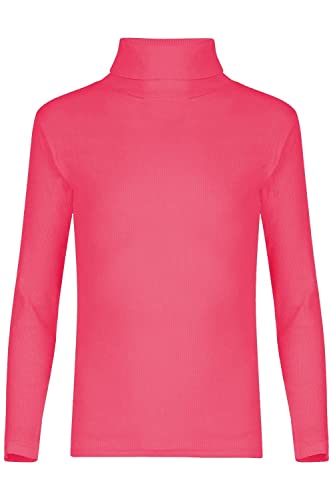 LUXE DIVA Camiseta unisex para niños y niñas con cuello de polo acanalado, cuello de tortuga, manga larga, acanalada, tallas 5/6 7/8 9/10 11/12 y 13 años, fucsia, 7-8 Años Cover