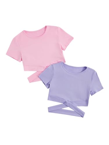 Image of Milumia Girl's 2 Piece Cut Out Crisscross Crop Tops Short Sleeve Tee Shirts
