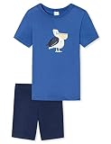 Schiesser Jungen Schlafanzug Set Pyjama Kurz - 100% Organic Bio Baumwolle - Größe 92 Bis 140 Pyjamaset, Dunkelblau Gemustert_179018, 116