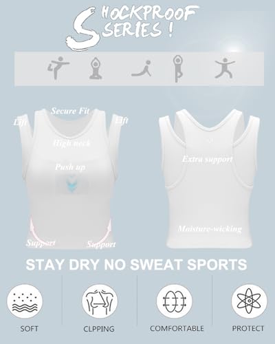 Image of RUNNING GIRL Sports Bras for Women High Impact Seamless Ribbed Longline High Neck Workout Crop Tank Tops Padded