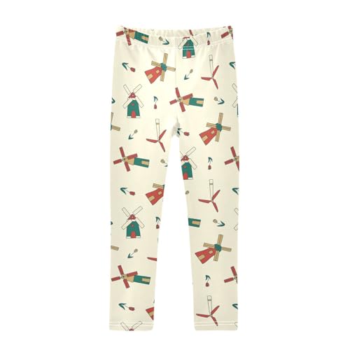 Girls Basic Leggings Baby Girls Pants Windmill Cartoon Soft Footless Stretchy Tights Pants 4-10Y