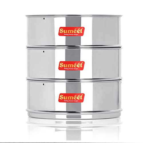 Sumeet Stainless Steel Deep Stackable ContainerSeparator with Lid Suitable for 9 liter & 10 liter Outer Lid Cooker, Silver, 19.7 X 19.7 X 19.8 Centimeters