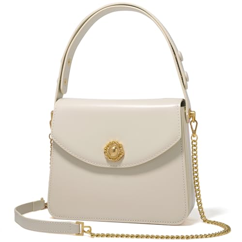 LA FESTIN Leather Shoulder Bag for Women Square Handbag with Adjustable Strap - White
