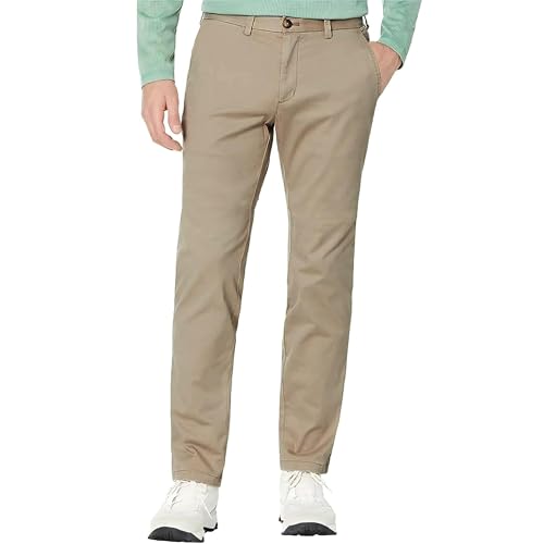 Mens Classic Fit Khaki Casual Chino Pants Whit Hidden Comfort Waistband