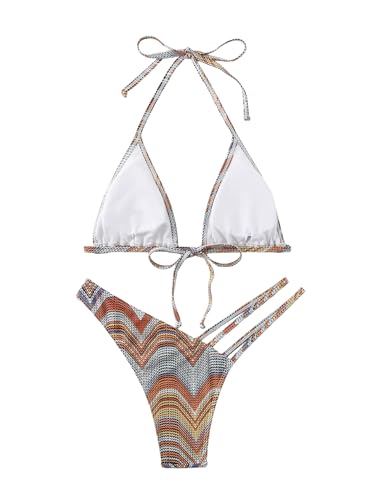 SHENHE Women's 2 Piece Striped Triangle Bikini Sets High Cut Halter Swimsuit Bathing Suit4