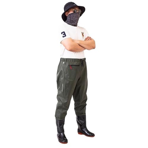 ウェーダー ナイロン ウエストウェーダー 胴付水中長靴 釣り用レインブーツ 防水 通気性 ラジアル 厚底 ロングレインブーツ 洗車 農作業 梅雨対策 ルアー釣り 農作業 水産長靴 潮干狩り 貝堀り 濃緑色 25.0 cm