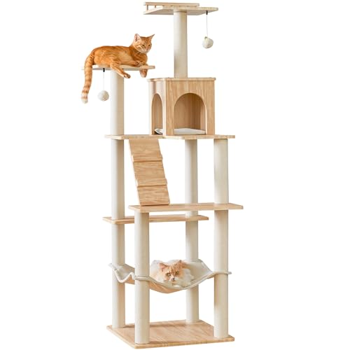 Versione grande aggiornata da 178 cm :​ Offre più spazio rispetto ai modelli classici. L'amaca più ampia e il condominio più grande garantiscono un comfort extra, mentre le numerose piattaforme incoraggiano il gioco attivo — perfetto per gatti di taglia grande.
