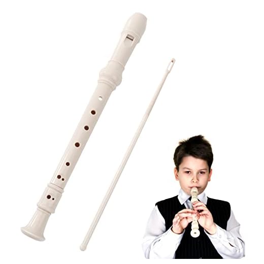Flauta Escolar Dulce Soprano de Plástico para Principiantes, para Niños, 8 Agujeros con Palo de Limpieza y Manual de Instrucciones | Beige