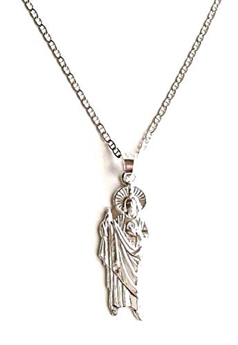 925 STERLING SILVER SAINT JUDE NECKLACE 20” LONG/925 PLATA CADENA DE SAN JUDAS 20