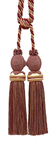 DÉCOPRO Decorative Double Curtain & Drapery Tassel Tieback with Medallion Tassel Length 10" (25cm) 30" Spread (76cm) (Style# TBB2) Rose Bouquet Red #7953 (Crimson Red Rose Pink Light Pink) Set of 4