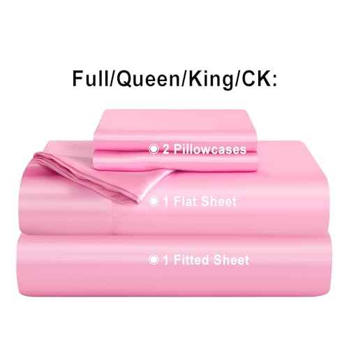 NTBAY Silk Satin King Sheet Set, 4-Piece Luxury and Soft Bedding Set Cooling Silky Sheets for Hair and Skin, Includes 2 Pillowcases, 1 Flat Sheet, 1 Fitted Sheet with Deep Pocket, Pink - Image 5