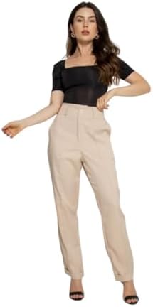 Calça Social Feminina de Alfaiataria com Bolsos – Cintura Alta, Corte Reto e Elegante para Trabalho ...