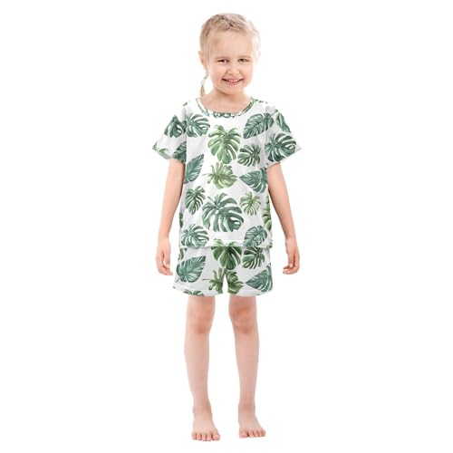 ALAZA Tropical Palm Leaves Watercolor Pajamas Short Sleeve 2 Piece Sleepwear Top and Bottom Pajama Set Unisex3