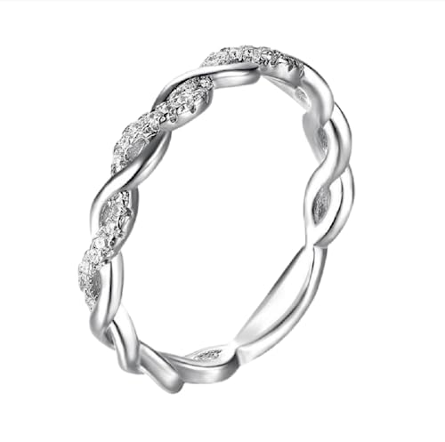 Yuren Twist Ring for Women Fashion 925 sterling silver Stack Twisted Ring Cubic Zirconia Diamond Ring Wedding Party Women Jewelry Size 6-10 (Size 7)
