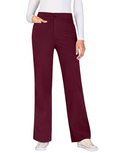 GRAPENT Wine Red Corduroy Pants Women Womens Fall Casual Wide Leg High Rise Stretch for Trouser Corduroy Pants, Wine Red, M, US Size 8 to 10