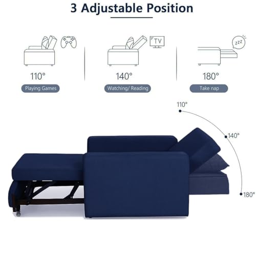 Image of CASASTYLE Seria 1 Seater Pull-Out Premium Fabric Sofa Cum Bed Sofa Set for Living Room (Blue Fabric)