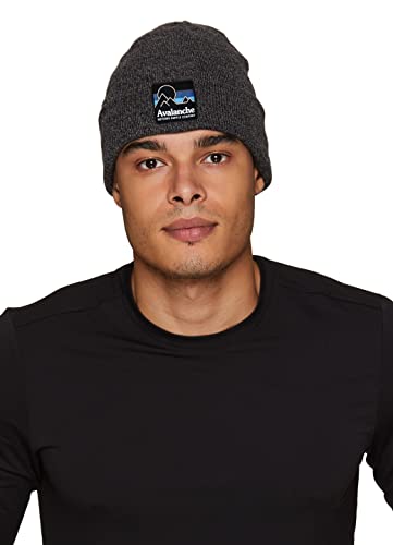 Avalanche Mens/Women's Logo Knitted Winter Hat, Unisex Hiking Logo Stretch Knit Beanie, Cuffed Beanie Cold Weather Hat Knit Black Hiking Os #TOP2