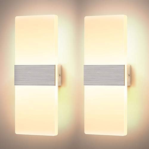 Glighone LED Wall Lights Indoor Dimmable Wall Wash Light 12W Up Down Wall Lighting Modern Acrylic Wall Lamp for Bedroom Living Room Corridor, Warm White(2 Pack) [Energy Class A++]
