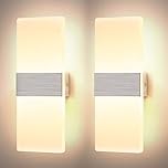 Glighone LED Wall Lights for Living Room Dimmable12W Up Down Wall Lighting Modern Acrylic Wall Lamp Hardwired Wall Sconce Bedroom Corridor, Warm White (2 Pack,Sliver)