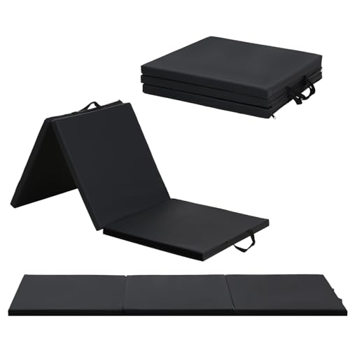 Gymnastics Mats Foldable Tumbling Mats Portable Gymnastics Exercise Mat Thick Gymnastics Tumbling Mats Pad Home Exercise Panel Mat With Carrying Handles(3 Folding 2FT L 6FT W Black)