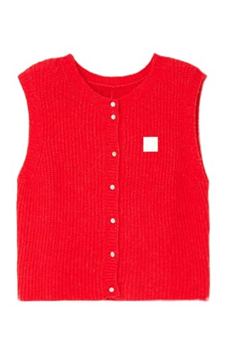 Image of UAURORAO Women Chunky Sweater Vest Button Down Crochet Cable Knit Cardigan Sleeveless Open Front Knitted Crop Waistcoat
