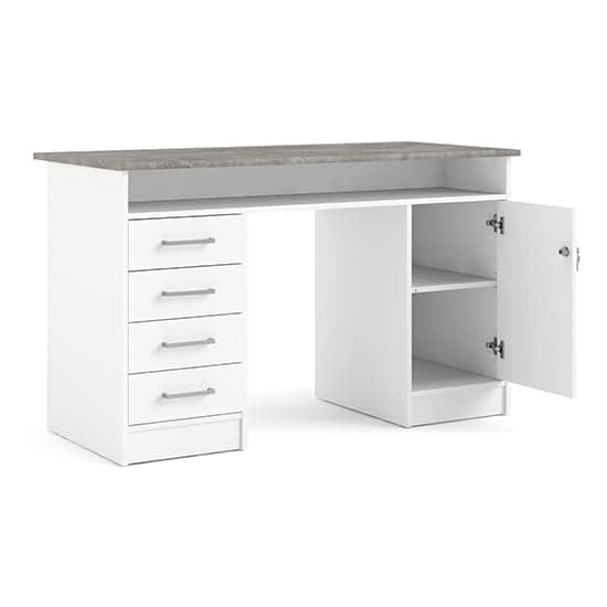 Image of Lakdi The Furniture Home and Office Modern Home Office Computer Desk - Writing Workstation with 4 Storage Drawers, Locking Security Cabinet, and Open Cubby Shelf - White & Grey Finish - 121534271