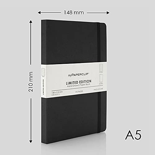 myPAPERCLIP Limited Edition A5 Ruled Notebook | 192 Pages, 100 GSM, Soft Cover, A5 (5 .83 x 8.27 in) | Flat Lay Design | Bookmark, Elastic Closure | Black
