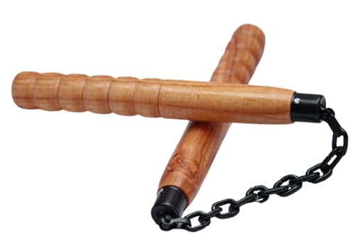 Griffin Wooden Nanchaku 10inch MMA Training Fight Training Martial Arts Bruce Lee Style Practice Wood Nan Chaku 10" with 9Inch Chain Fitness Workout Exercise Equipment for Men and Women Nunchuck