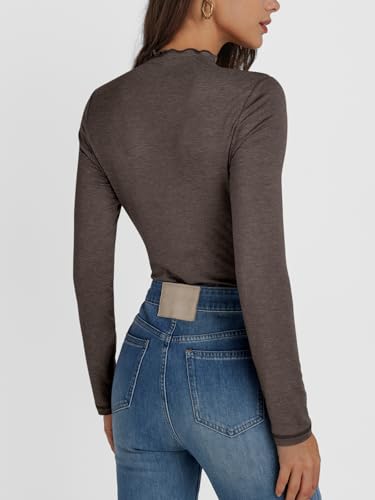 AUTOMET Pleated Long Sleeve Shirts Womens Lettuce Trim Mock Neck Blouses Casual Slim Fit Tops4