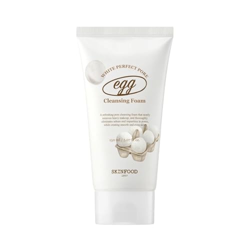 SKINFOOD Egg Perfect Pore Cleansing Foam 150ml - Egg Yolk, Albumin Contained Pore Refining Facial Foam Cleanser - Removes Impurities from Pores (5.07 fl.oz.)