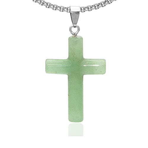 Xusamss Fashion Natural Stone Cross Pendant Necklace,24inches Box Chain
