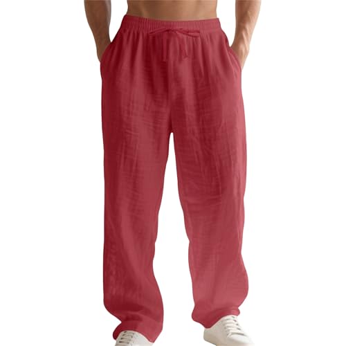 Generisch Pantalones de verano para hombre, ligeros, con estructura de muselina, pantalones de playa, transpirables, con cordón, pantalones de vacaciones, ajuste holgado, pantalones de uso diario con
