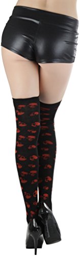 Image of ToBeInStyle Women's Skull Crossbones Skeleton Pirate Symbol Hosiery Tights & Thigh High Stockings