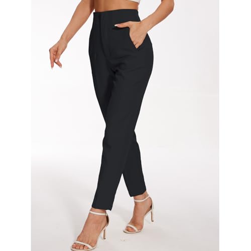 Women's High Waisted Pants - Straight Leg Dress Trousers with Pockets and Seam Design for Business Office Casual3