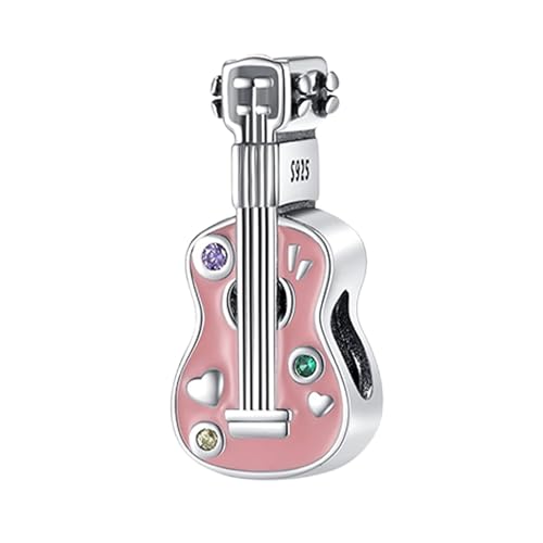قلادة جيتار من الفضة عيار 925 مع قلب وماس صغير، قلادة بينك م...