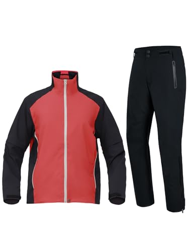 Fit Space Waterproof Golf Rain Suits For Men Performance Rain Jackets And Pants For All Sports (Red Full-Zip, X-Large)