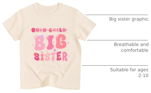 Image of Toddler Girl Big Sister Shirt Pregnancy Announcement T-Shirts Cotton Short Sleeve Tees 2-10 Years